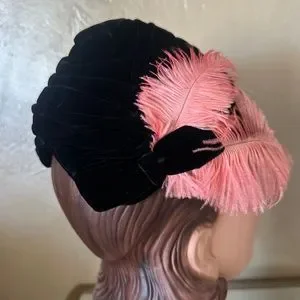 Accessories | Modish 195s Black Draped Velvet Hat With Pink  display picture 1